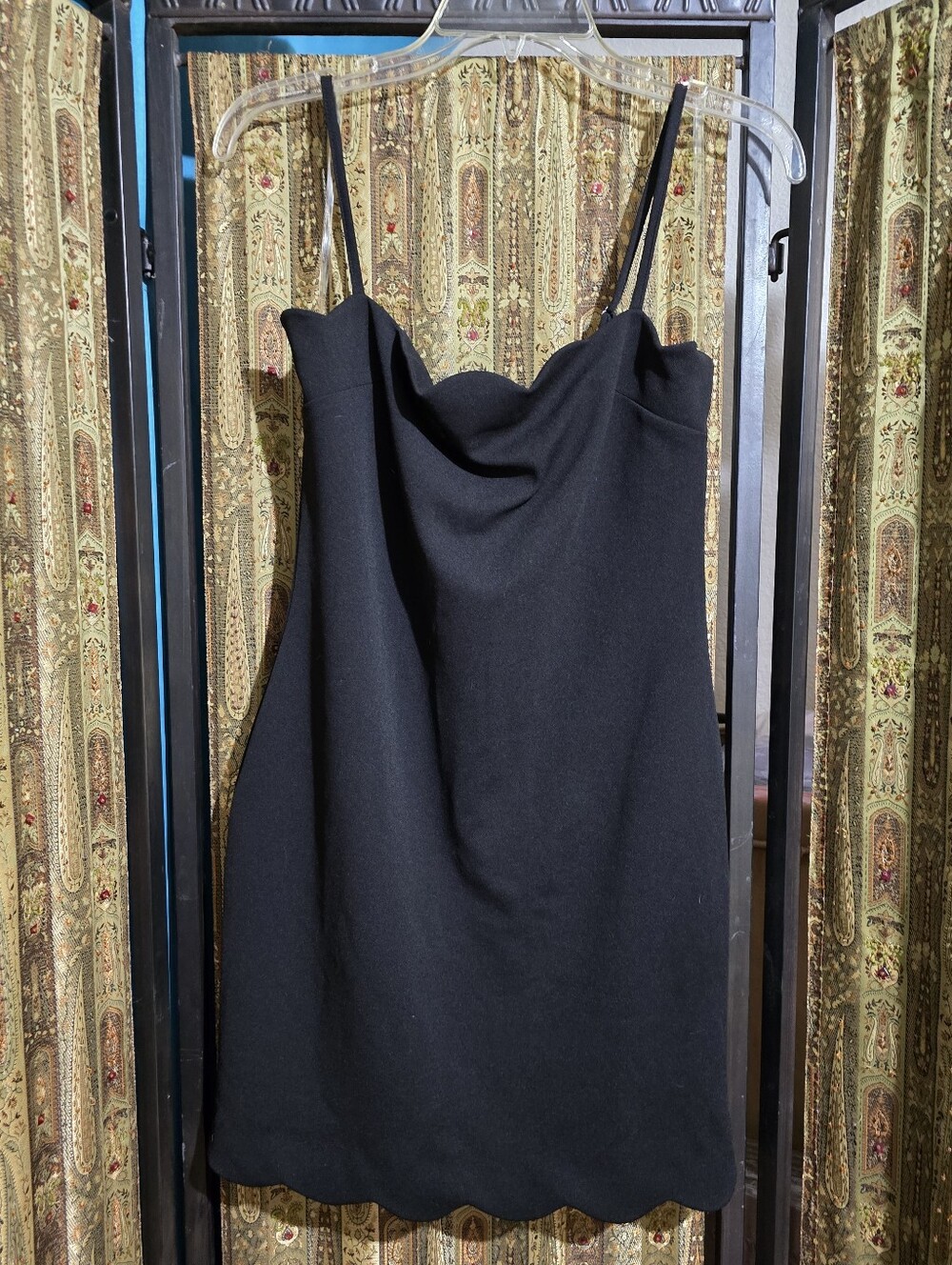 iris Black Scalloped Cowl Mini Dress